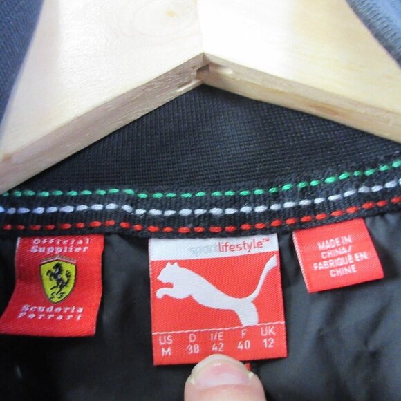 Ferrari Puma Bomber Jacket Women M Black Zip Mesh y2k R Moto Biker Racing 294 - Picture 3 of 16